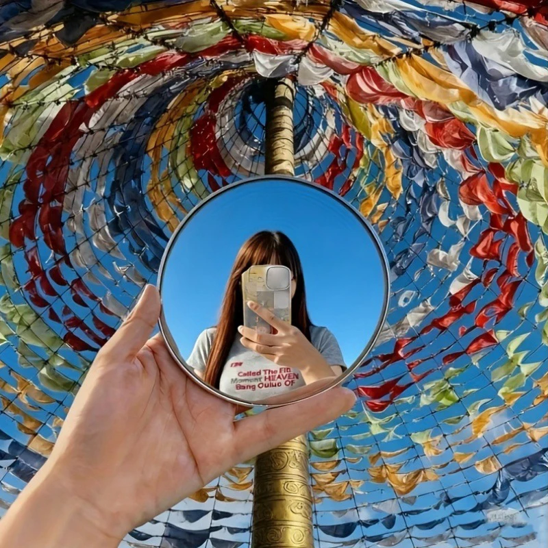 Runder Konvexspiegel Reise-Selfie-Fotorequisiten Hochauflösender Spiegel Tragbarer Schminkspiegel Handgehaltener Fotografiespiegel – Detail 6