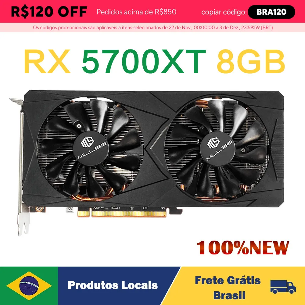 MLLSE AMD RX 5700 XT 8GB Placa De Video Graphics Card GPU GDDR6 256-bit 7nm game Video Card Support Desktop GPU Brazil