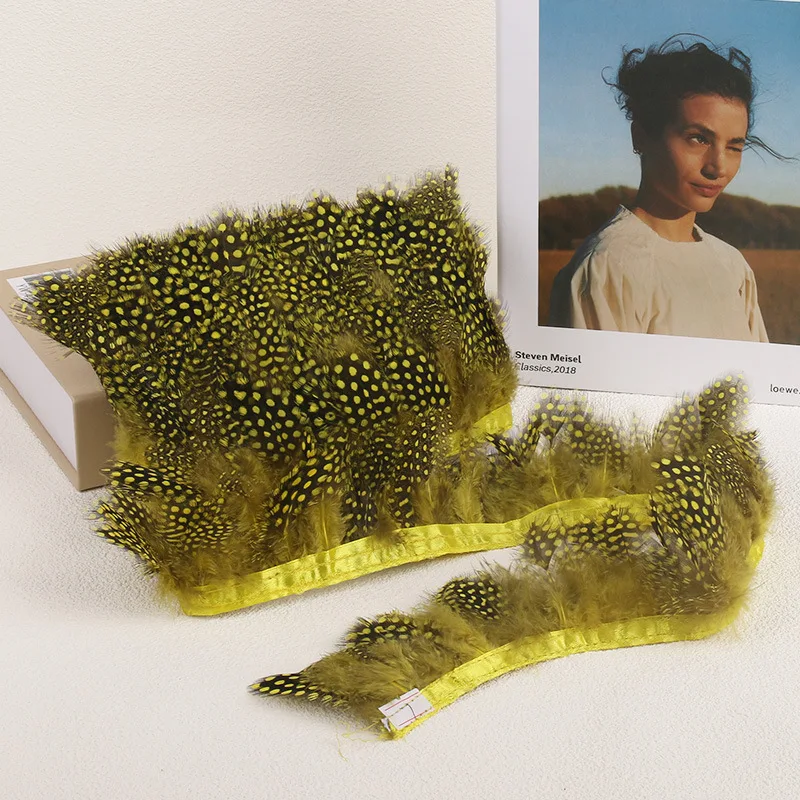 1 Meter Chicken Feather Trim 1pc Colorful Feathers with Cultured Pearl for DIY Clothing Dance Dress Sleeves Collars Accessories