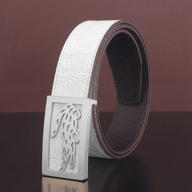 Cinturón de piel de vaca con hebilla de acero para hombre, cinturón de marca de lujo, cuero de grano completo, informal, alta calidad