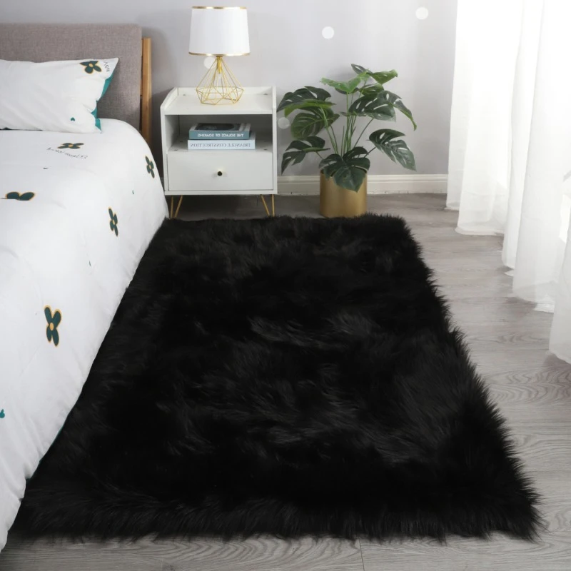 

Black Area Bedroom Rugs Living Room Aesthetic Fur Fluffy Kitchen Floor Mats Welcome Washable Nordic Home Accessories Furniture