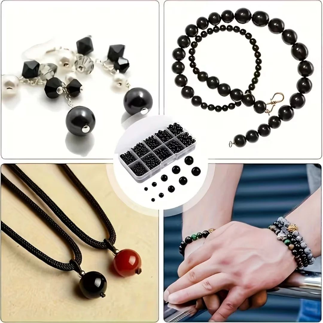 3/4/5/6/8mm - Bead set box with 10 compartments, black solid color beads - Acrylic beads, diy， Jewelry, decorations, pendants, h
