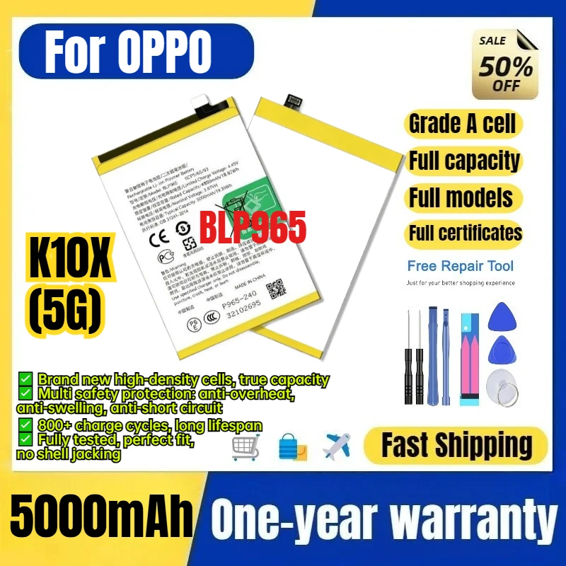 BLP965 for OPPO K10X (5G) Phone Battery 0 Cycle High Quality High Capacity Battery Replacement Bateria Grade A Cell with Tools
