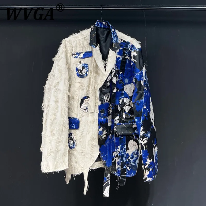 

WVGA Spring Autumn New Men's Tide High Street Patchwork Trendy Long Sleeve Blazer Niche Chic Casual Floral Suit Jacket Ins W9538