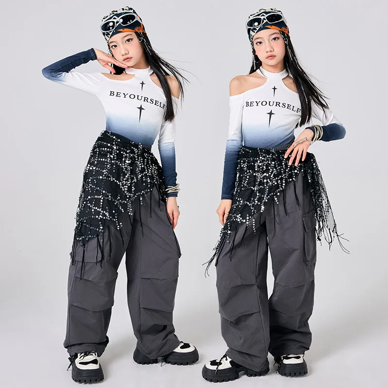 สาวใหม่ Hip Hop เสื้อผ้าชุดเต้นรําแจ๊สเครื่องแต่งกายเสื้อแขนยาว Baggy กางเกง Group Street Dance สวมใส่ Rave เสื้อผ้า