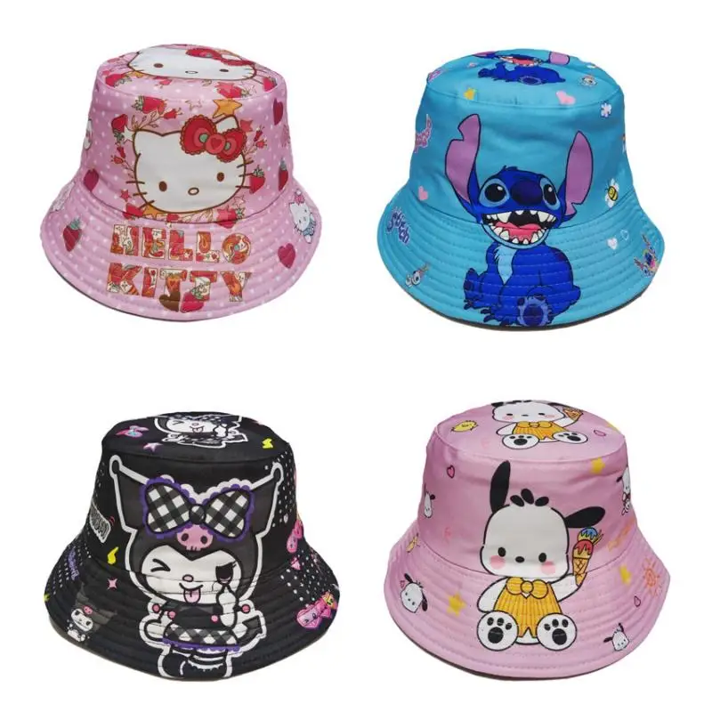 

Sanrio Summer Children's Sunscreen Hat Hello Kitty Kuromi Pochacco Cute Cartoon Uv Protection Outdoor Sunshade Hat Fisherman Hat