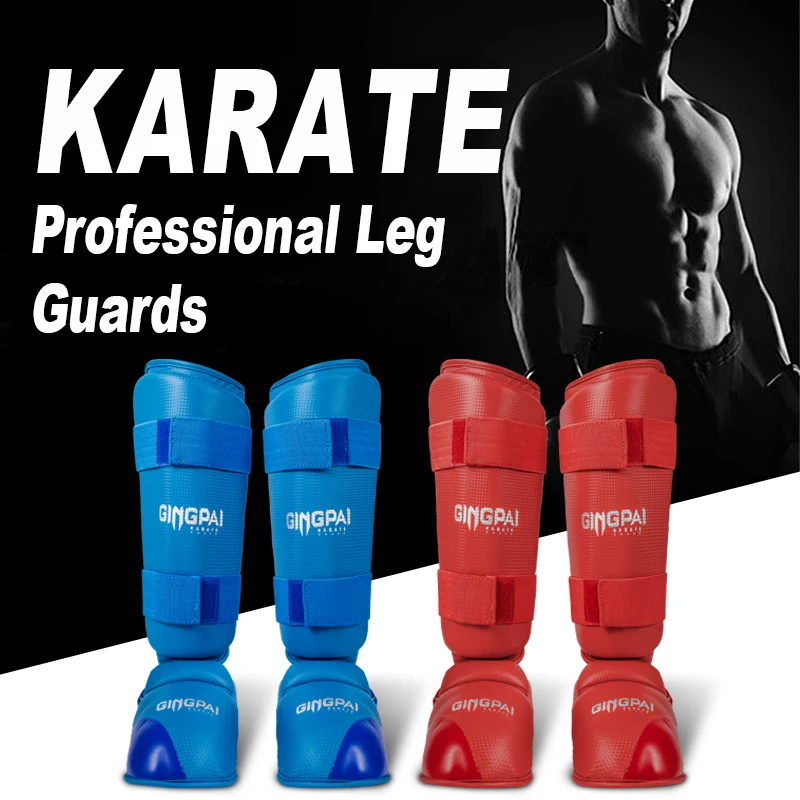 Karate one-piece leg and foot protection, Muay Thai boxing, Sanda training, shin guard, instep protection, WKF protective gear