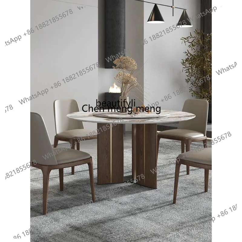 Nordic solid wood dining table and chair combination rock slab round table with turntable modern dining table