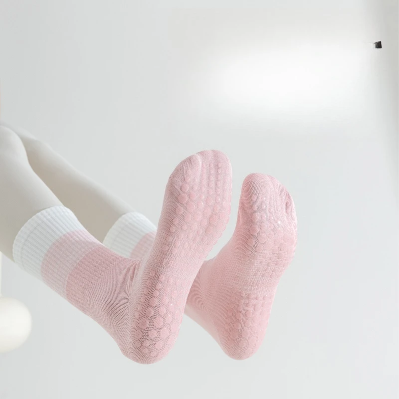 

Mid Tube Double Bar Striped Yoga Socks Anti Slip Dance Sports Breathable Socks Fitness Pilates Cotton Socks toe socks