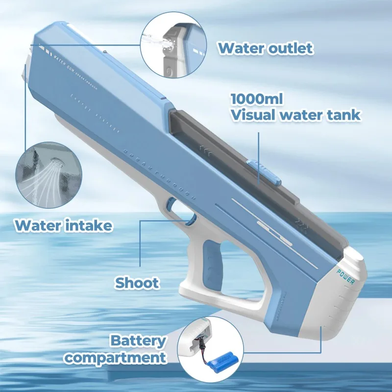 Pistola de agua eléctrica de alta presión para niños, juguetes de verano para exteriores, playa, piscina, juegos de lucha, absorción automática, ráfagas de agua