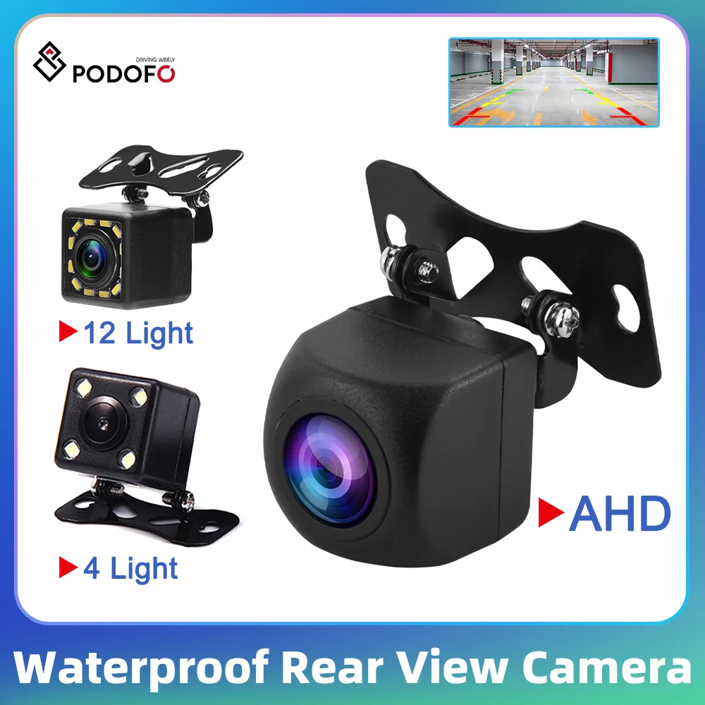 Podofo Waterproof Car Rear View Camera CCD 12 LED IR Night Vision AHD Color Image 170 Degree Wide Angle Reverse Parking Camera