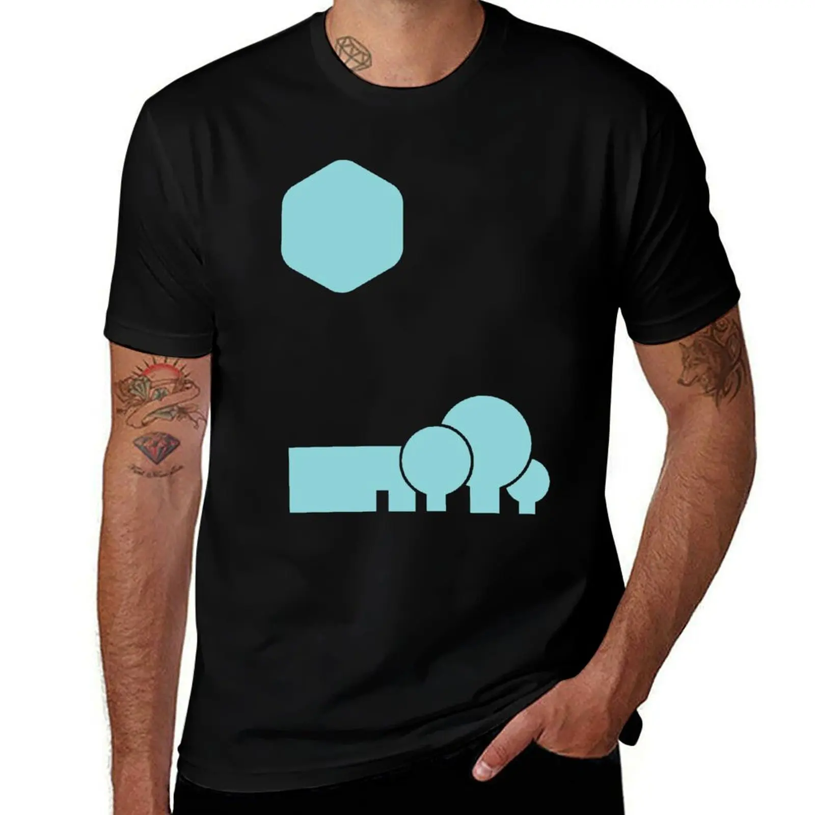 Turquoise Hexagon Sun T-Shirt Work Short Sleeve Cotton Top