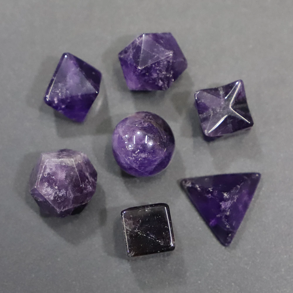 7pcs Natural Stone Amethyst Lazurite Lapis Lazuli Polyhedral Game Dice Set DND Role Playing Bag For RPG MTG D&D Math Teaching