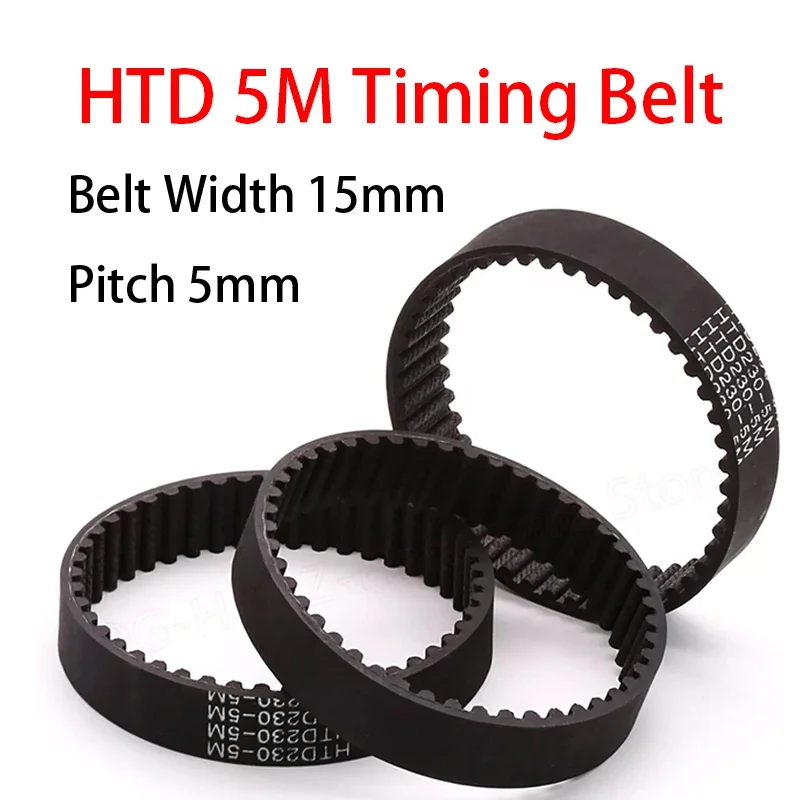 HTD 5M Rubber Closed Loop Timing Pulley Belt Width 15mm Length 1050 1060 1080 1090 1100 1105 1110 1115~1550mm For CNC Step Motor