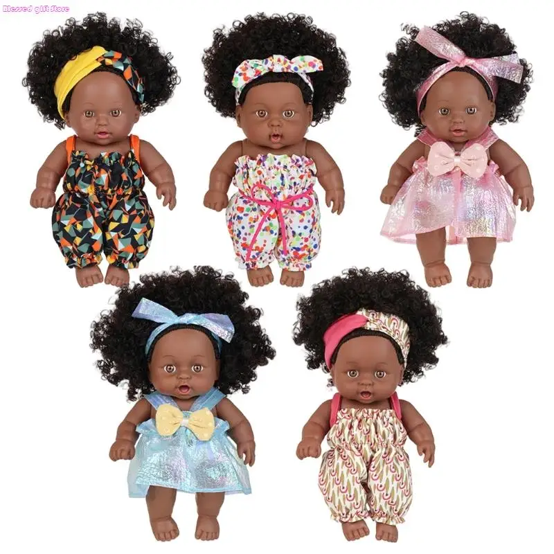 

D0JC 8in Soft Vinyls Black Baby Doll Life Like Reborns Toy Figure Easy Carrying for Everyday Comforting Child Parenting Game