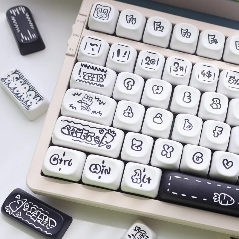 

Radish Rabbit mechanical keyboard keycaps, classic black and white, cute design, customizable mechanical keyboard keycaps, MOA