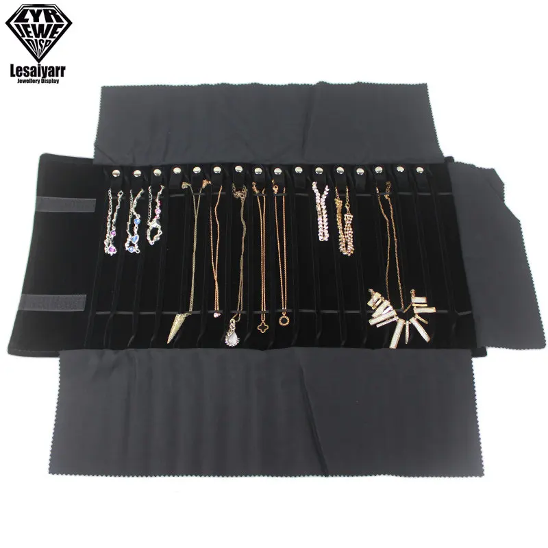 Luxury Velvet Chain Jewelry Storage Roll Bag Pendant Necklace Organizer Pouch Watch Bracelet Display Holder Travel Case Portable