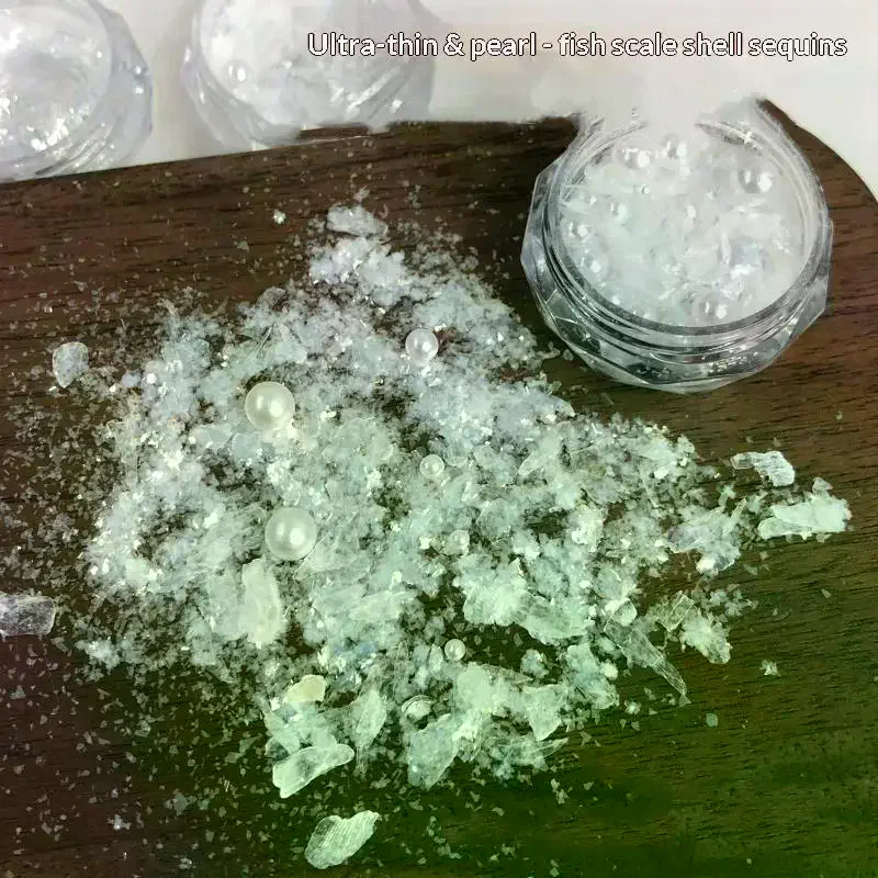 Irregular Transparent Aurora Shell Slices Nail Charms White Imitation Pearl Beads Nail Sequins Flakes DIY Nail Decorations
