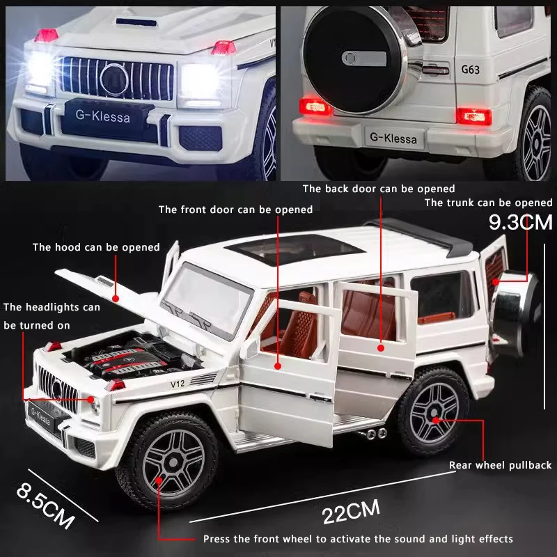 1:24 simulato Benz G63 modello di auto in lega suono e luce pull-back giocattolo auto in metallo fuoristrada ragazzi collezione ornamenti regalo