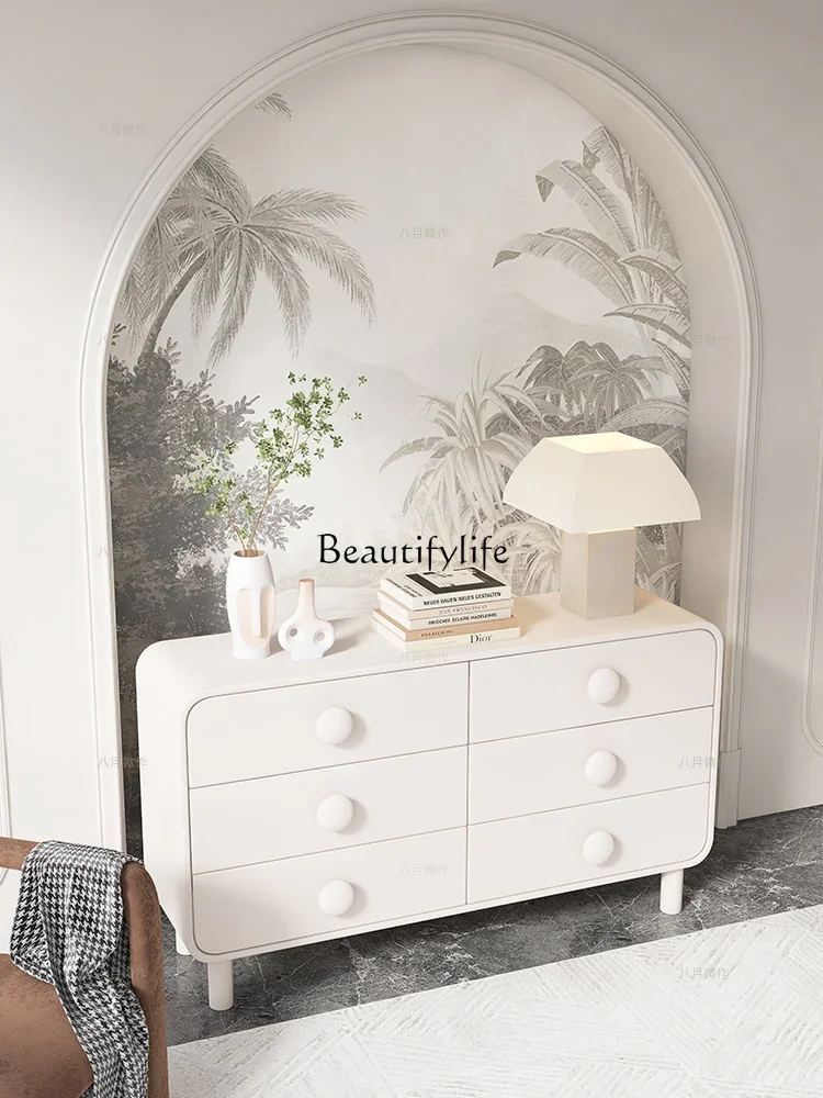 

3Creamy white six-chest cabinet, side locker, modern minimalist style