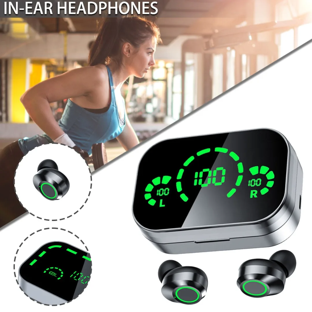 GREATWAL Bluetooth Wireless Headphones, LED Digital Display Mirror Panel Can Be Used As a Small mirror, HiFi Music Headphones