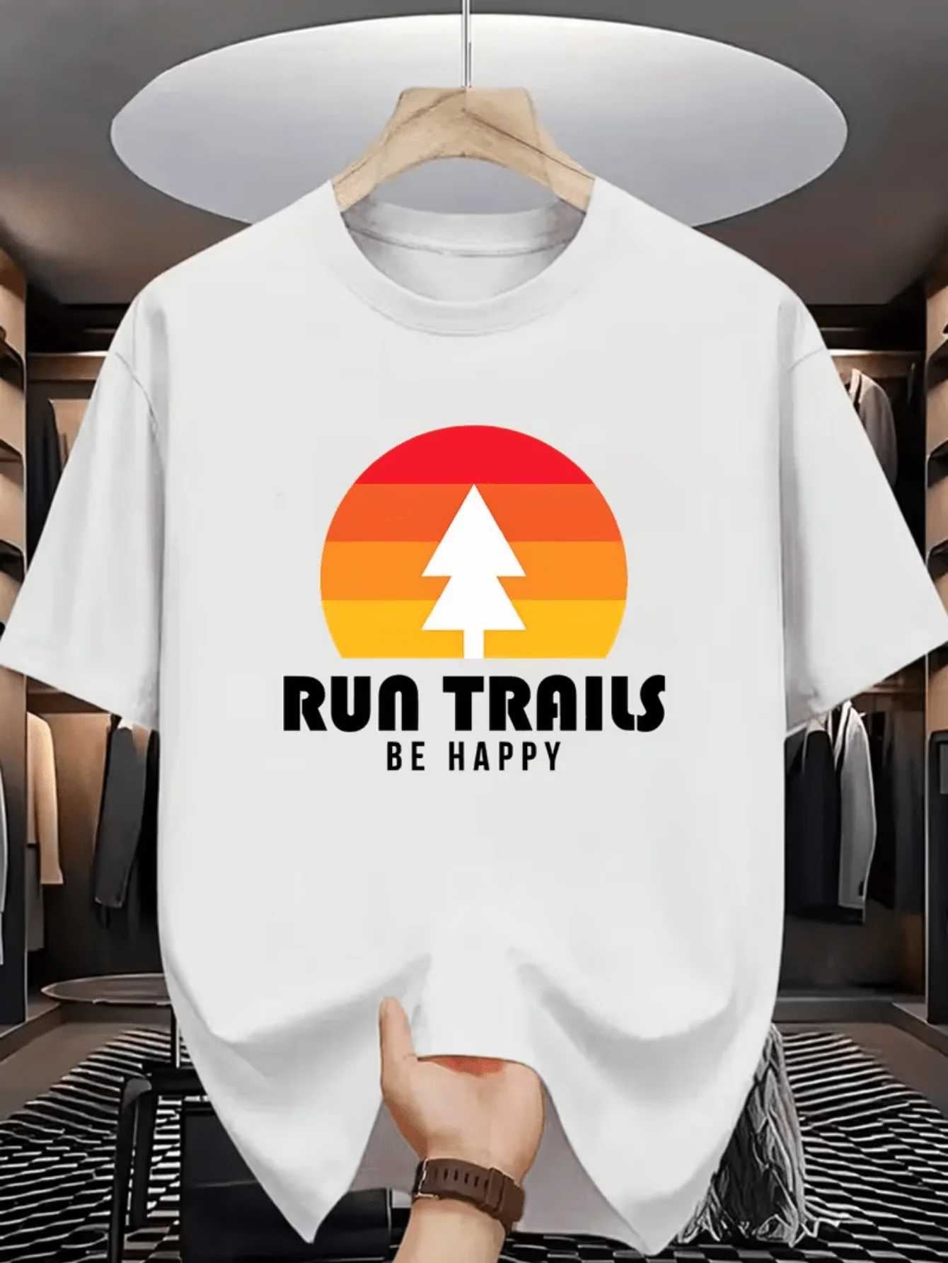 Run Trails Be Happy T Shirt Men Women Sunset Forest Mountain Runner Nature Print Short Sleeve Cotton Street Tops