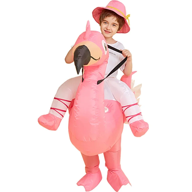 Funny Kids Riding On Flamingo Inflatable Costumes Anime Fancy Dress Party Halloween Cosplay Costume for Adult