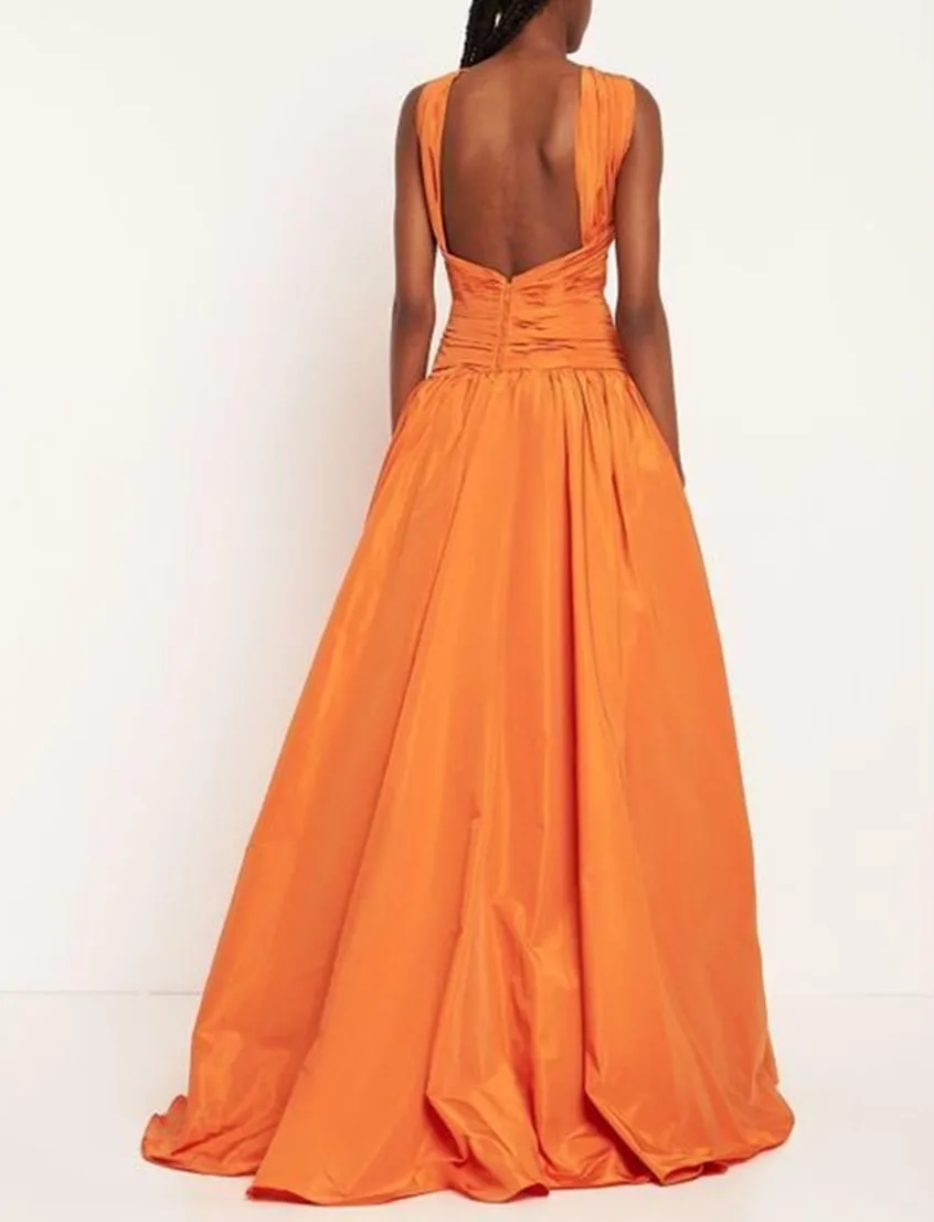 Vestidos de noite longos laranja vintage com bolsos evasê فسات İudenНaté o chão vestido de baile plissado para mulheres