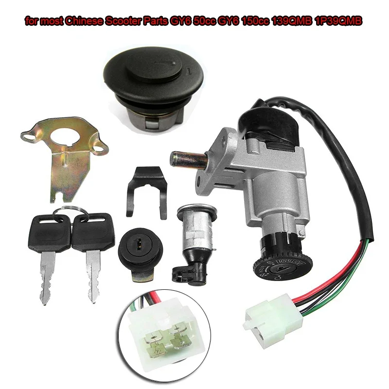 Motorcycle 4 Pins Ignition Switch Lock Key For GY6 139QMB 50 125cc 150cc Scooter Ignition Switch Lock Kit Accessories NEW