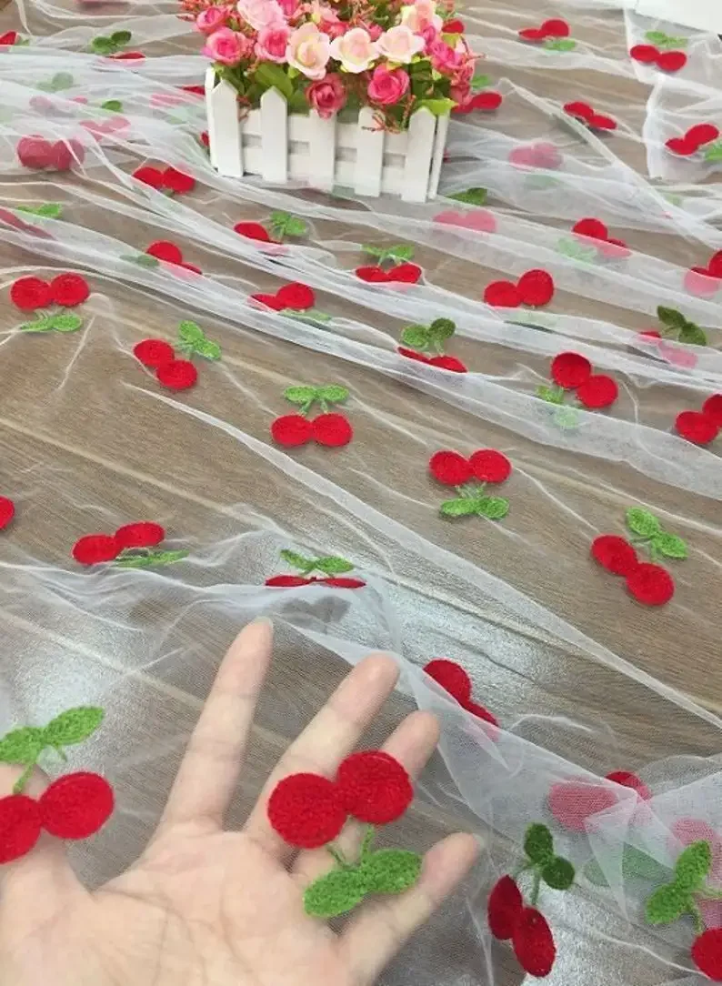 

Ткань с вышивкой вишневыми цветами, 6 цветов, сетчатая тюлевая ткань с вишневым узором для платьев для девочек, топов, блузок, платьев-пачек, свадебного фона, 1 ярд
