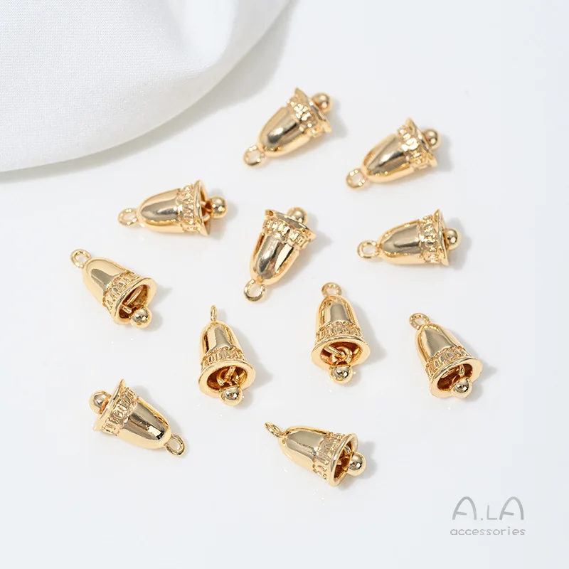 

High Color Retention 14K Bag Gold Inlaid Zircon Bow Bell Pendant DIY Handmade Bracelet Necklace Christmas Jewelry Pendant