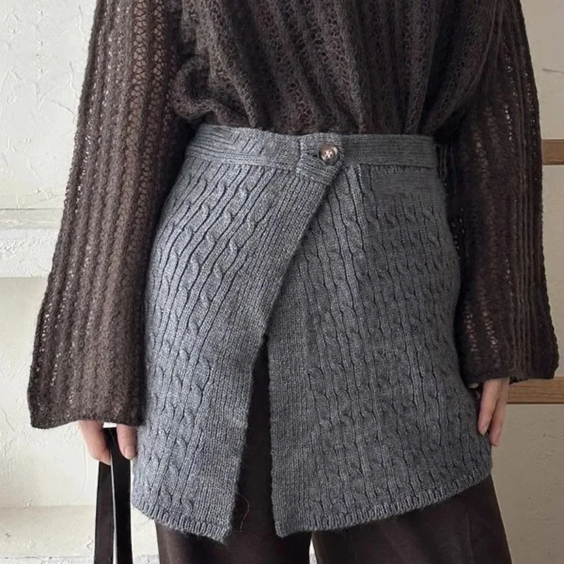 

Простая однотонная витая трикотажная юбка, женская осенне-зимняя дизайнерская мини-юбка трапециевидной формы, модная универсальная Y2k Faldas