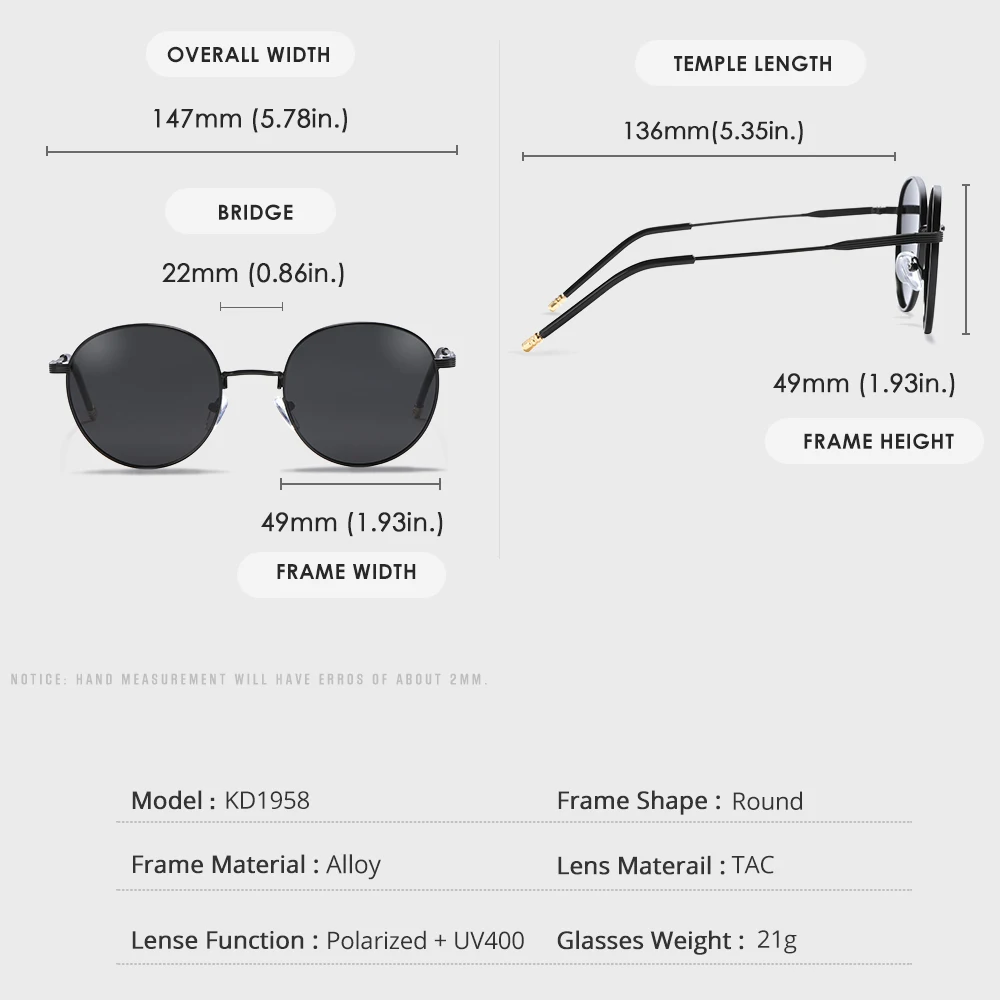 KDEAM For Women Polarized Sunglasses Steampunk Round Style All Black Shades Vintage Glasses With Zipper Case
