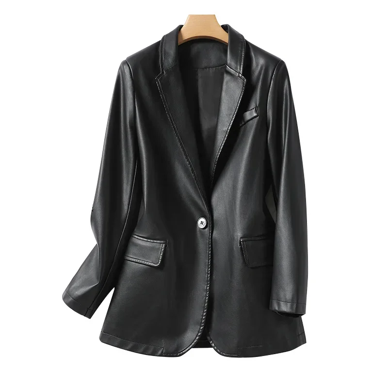 Blouson en cuir noir pour femmes, slim, élégant, décontracté, mode coréenne, printemps automne 2023