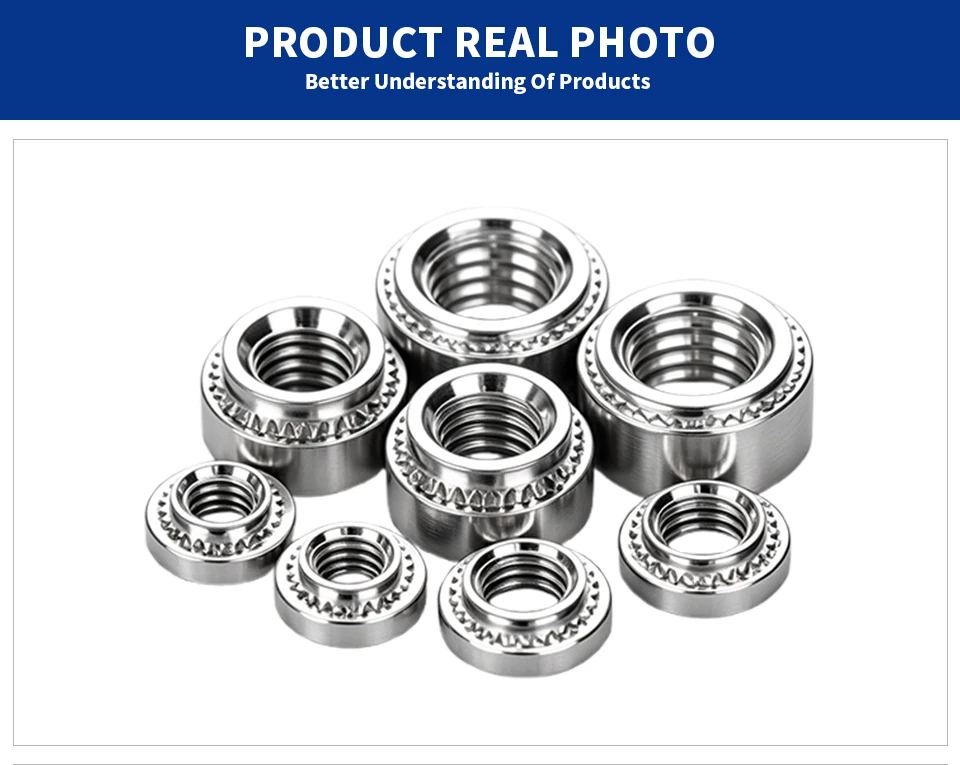Edelstahl-Press-Nutsert, CLS Selbstklemmende Klemmmuttern 304, M2 M2.5 M3 M4 M5 M6, Blech- und Platten-Einpressgewindebefestigung – Detail 7