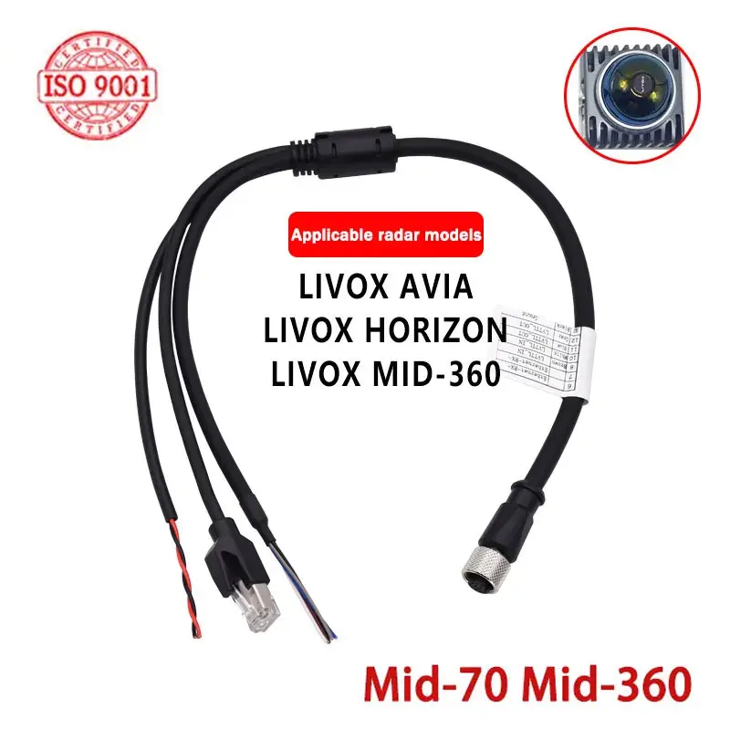 Mid-360 M12 1 To 3 High-Flex Power Waterproof Network Cable Compatible Mid-70 with DJI Livox LiDAR DC Male/Female XT60 to RJ45