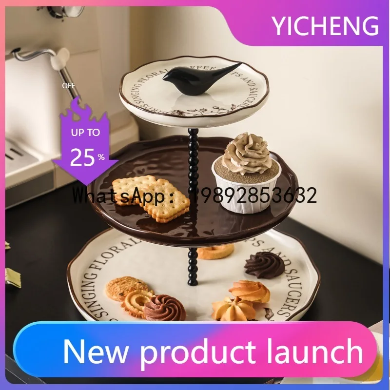 

WDins Flower and Bird Ceramic Multi-layer String Plate Dim Sum Plate High Value Cake Plate Dessert Rack Creative