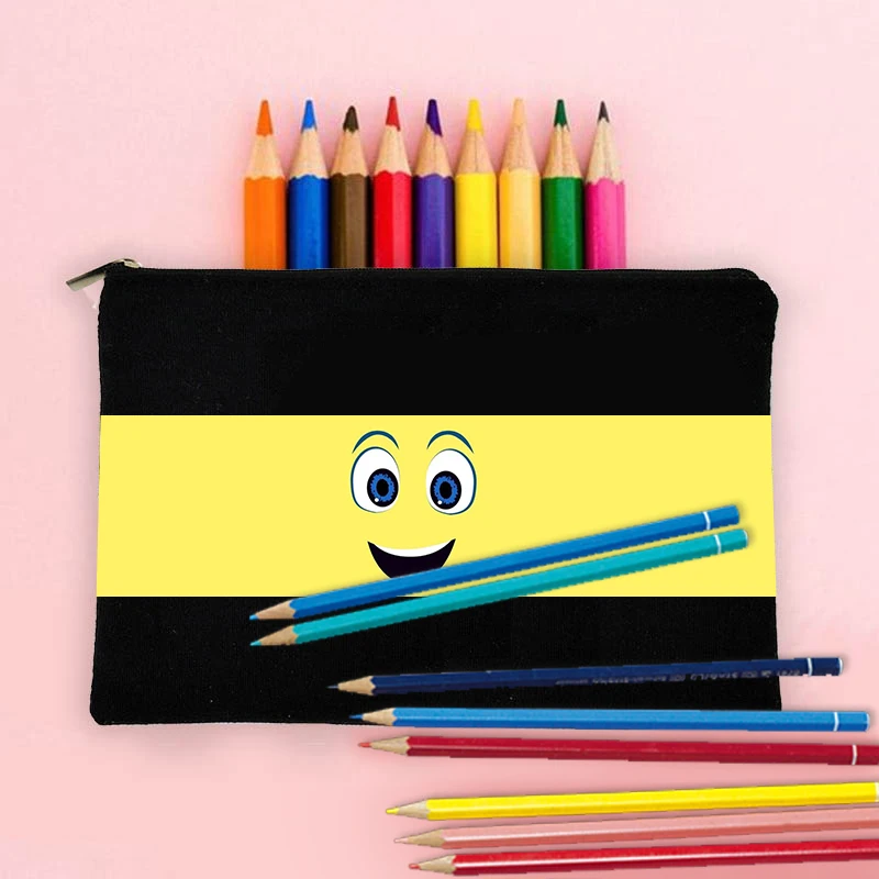 New Cartoon Black Cute Clutch Bag with Different Expressions Casual Women's Fashion Shopping Bag Canvas Lipstick Storage Bag