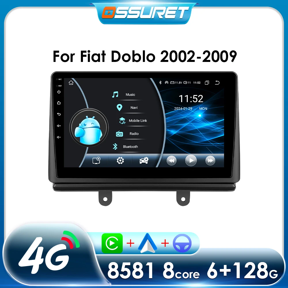 Autoradio per Fiat Doblo 2002 - 2009 Carplay Android Auto Navigazione GPS Multimidia Video Player 4G WIFI DSP Sistemi intelligenti