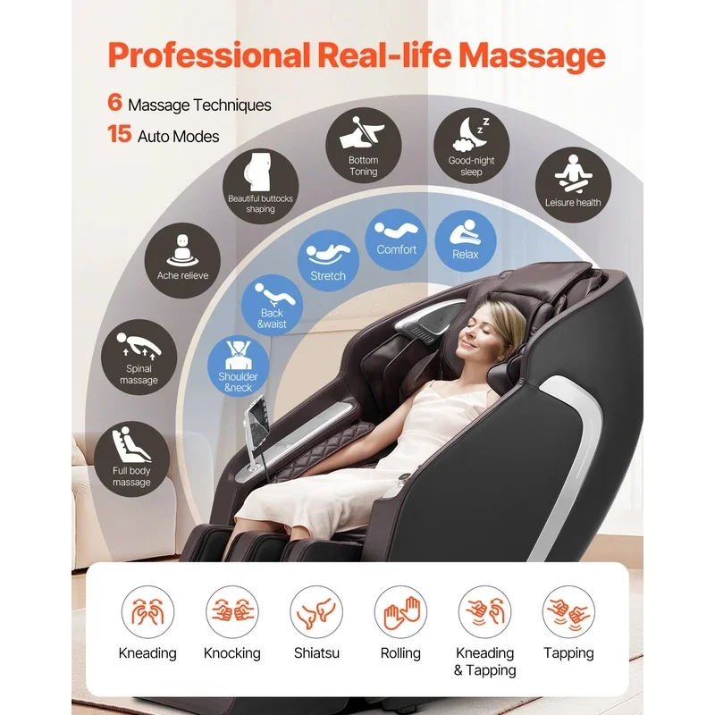 Full Body 4D Zero Gravity Massage Chair Extendable SL Track AI Voice Control Heated Foot Roller Retractable Pedal