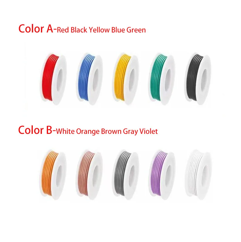 Heat Resistant Flexible Silicone Wire 30AWG 28AWG 26AWG 24 22  20AWG 18AWG 16AWG Stranded Tinned Copper Wire, 5 Colour Mixed Set