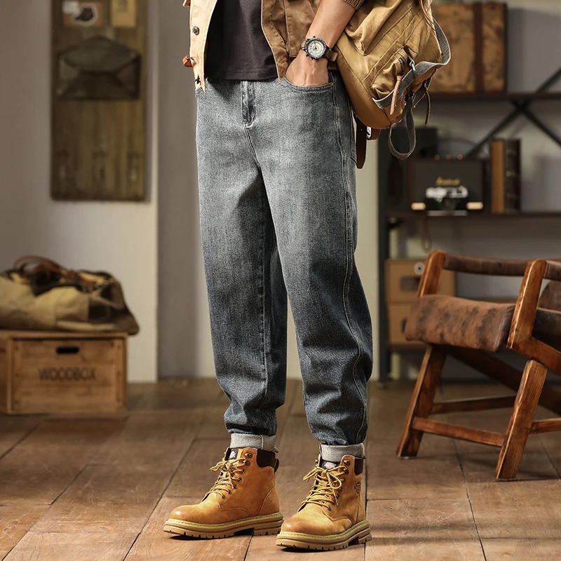 2024 autumn/winter jeans men's loose straight leg  American style jeans streetwear men Distressed baggy jeans for men pants men