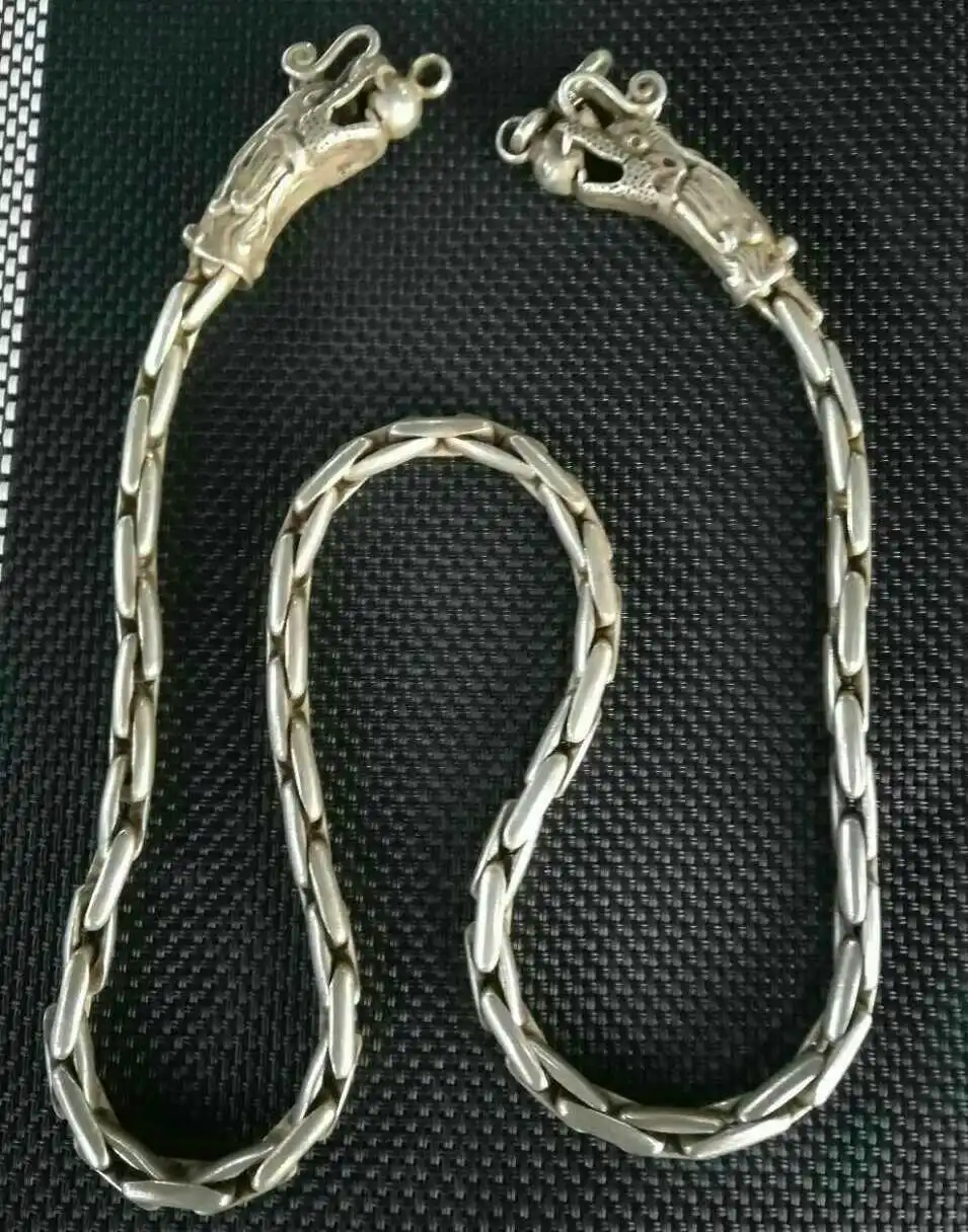 

China Old national style Tibet Silver Carve Men's necklace Loong head necklace