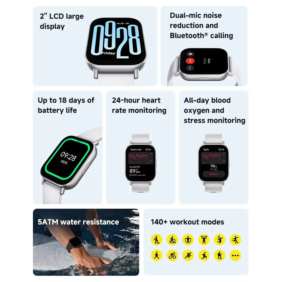 Xiaomi Redmi Watch 5 versi Global, layar aktif 2 inci tampilan hingga 18 hari daya baterai 140 + mode olahraga Bluetooth panggilan 5ATM