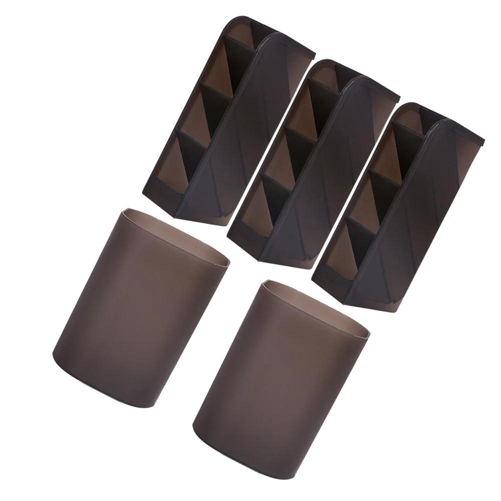 

5pcs Pen Holder For Desk Pp Stationery Organizer Large Capacity Desktop Storage Box Black Oblique Cylinder