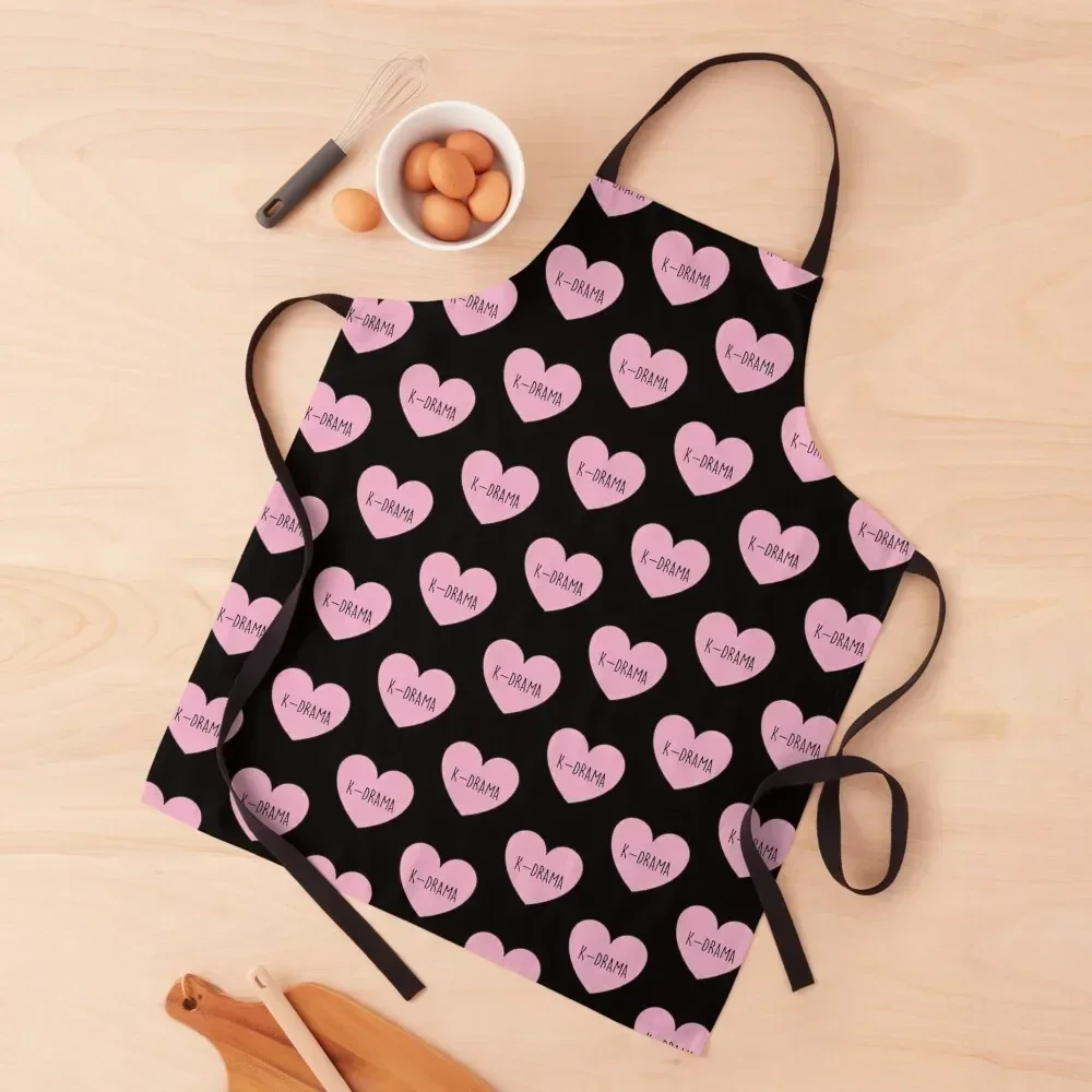 I Love K-Drama Heart Apron kitchen item with pockets esthetician Women's Kitchen Apron