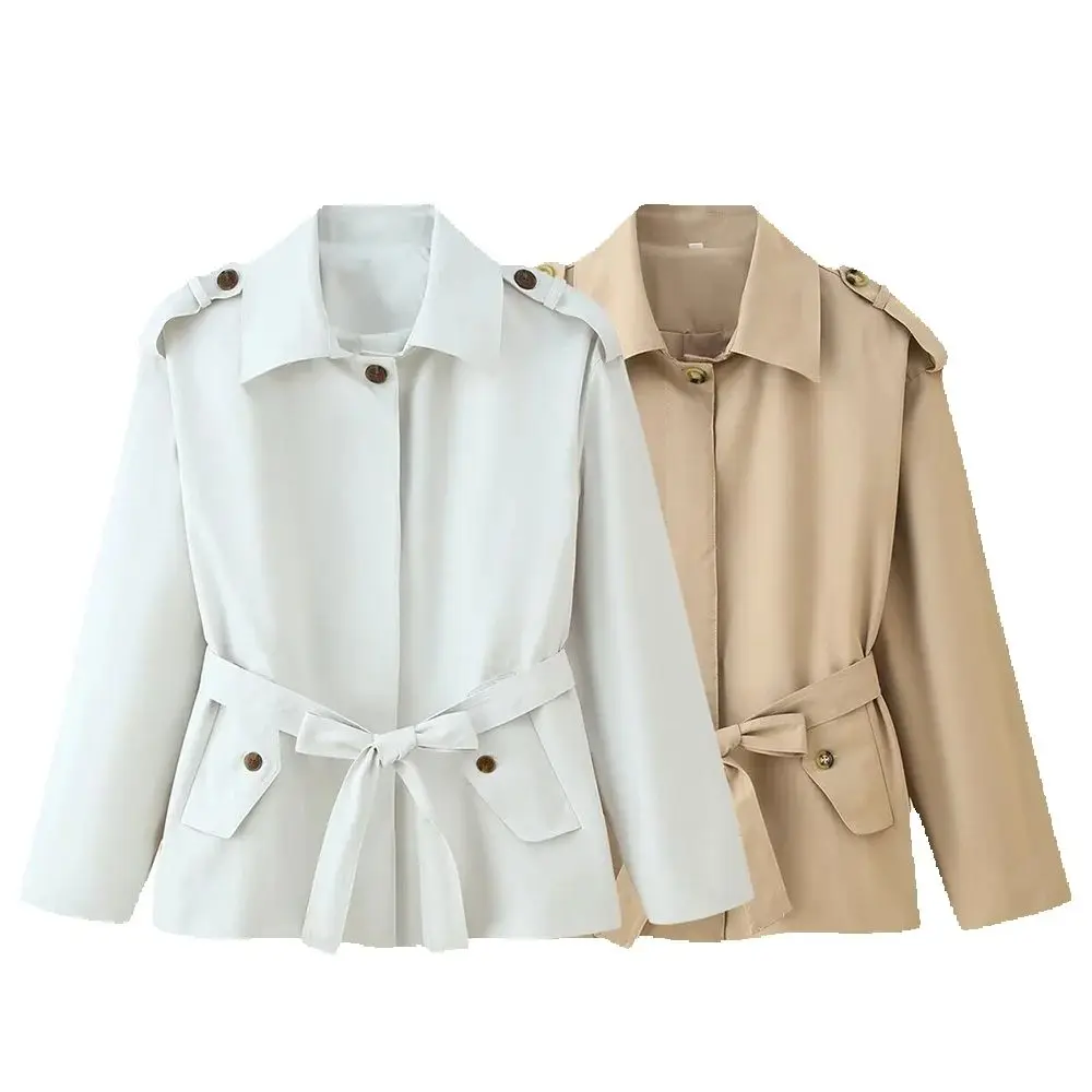 

Женская одежда в европейском и американском стиле, новая осенняя атмосфера с поясом, лацканами, короткая ветровка.