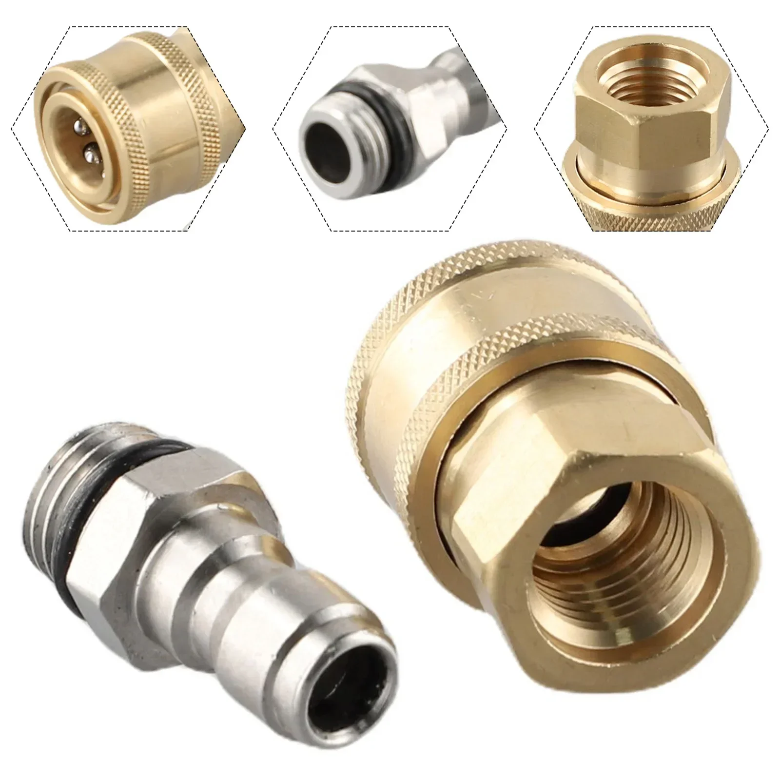 Spare Connector Parts Garden Washing Adapter Stainless Steel Pair Quick Release 1/4 Male M22/14 Female Plug Brass