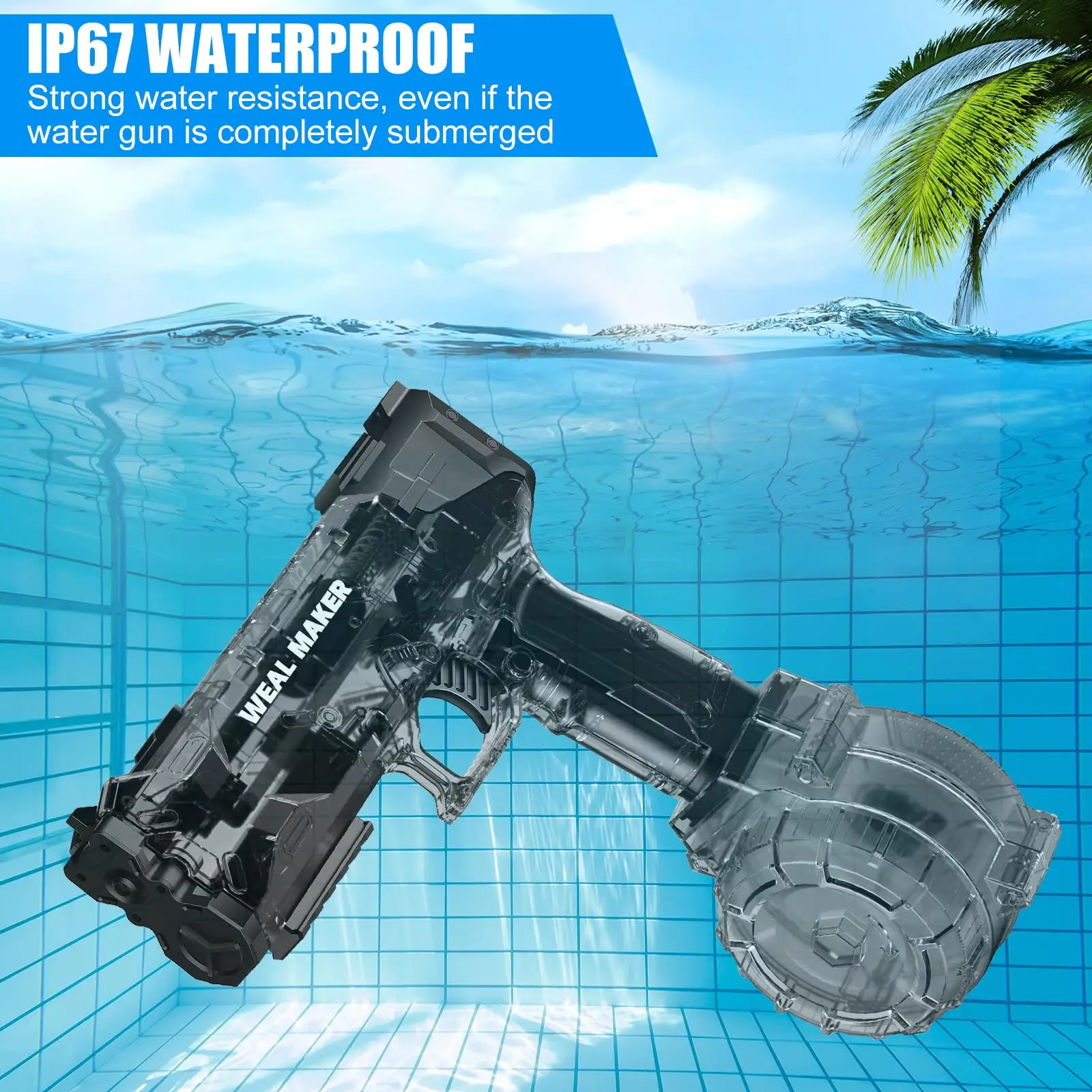 Strong Glock LED Electric Water Pistol Toy, Automatic Squirt Gun, Spray Blaster contínuo, Brinquedos de piscina de verão para crianças e adultos