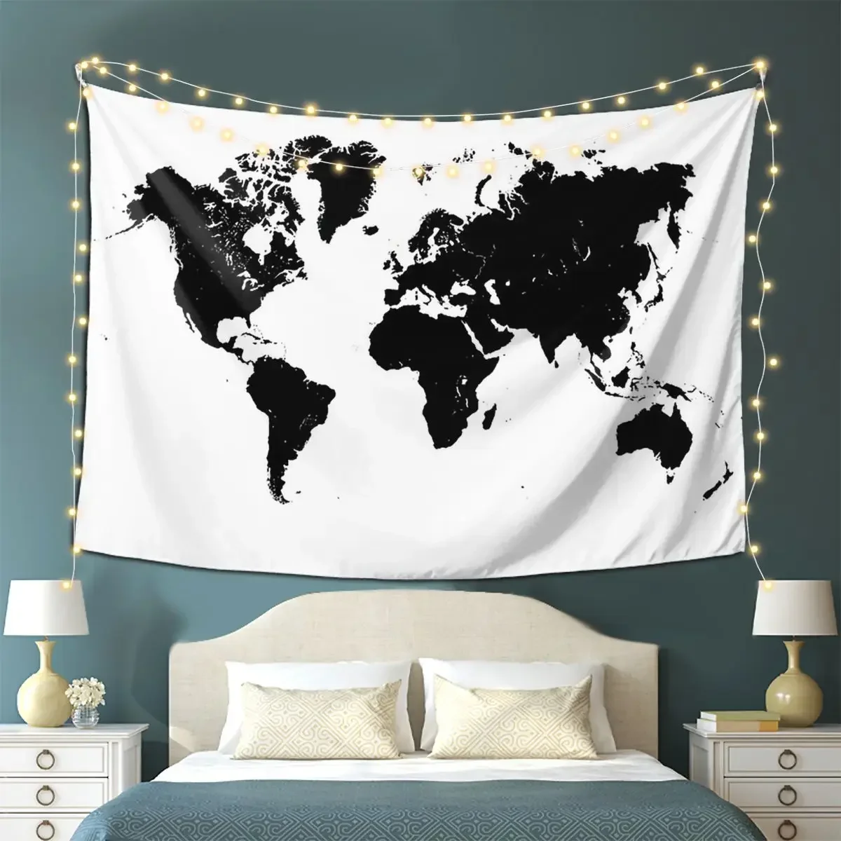 Black World Map Tapestry Decoration Art Aesthetic Tapestries for Living Room Bedroom Decor Home Hippie Wall Cloth Wall Hanging